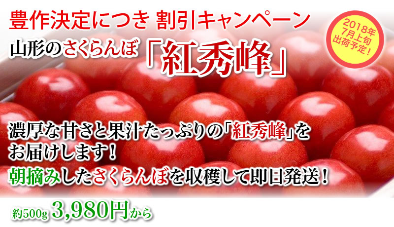 山形のさくらんぼ「紅秀峰」2018年7月上旬頃、発送します