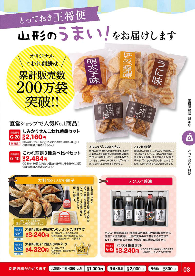 こわれ煎餅・しみかりせん・大判48餃子・テンスイ醤油